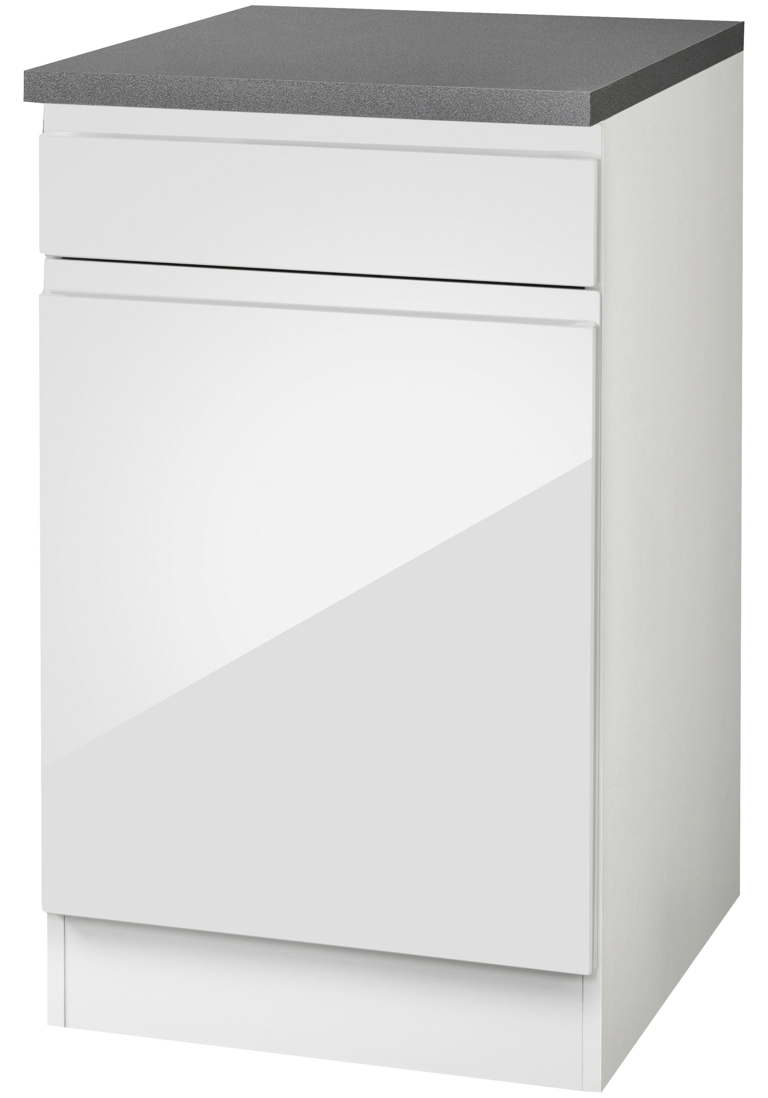 Unterschrank KOCHSTATION "KS-Virginia", weiß (weiß hochglanz, anthrazit), B:50cm H:85cm T:60cm, Holzwerkstoff, MDF, Schränke, Küchenunterschrank Unterschrank, 50 cm breit