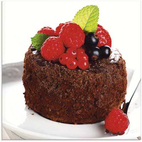 „Glasbild ARTLAND „“Feiner Schokoladenkuchen mit Beeren““ Bilder Gr. B/H: 30 cm x 30 cm, Süßspeisen, 1 St., braun Glasbilder in verschiedenen Größen“