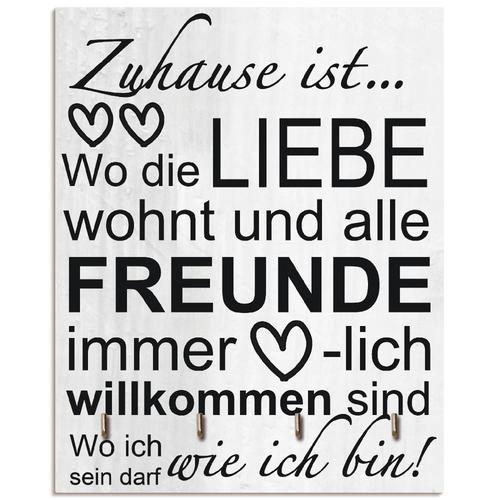 „Hakenleiste ARTLAND „“Wo die Liebe wohnt““ Hakenleisten Gr. B/H/T: 20 cm x 25 cm x 1,6 cm, grau Haken MDF“