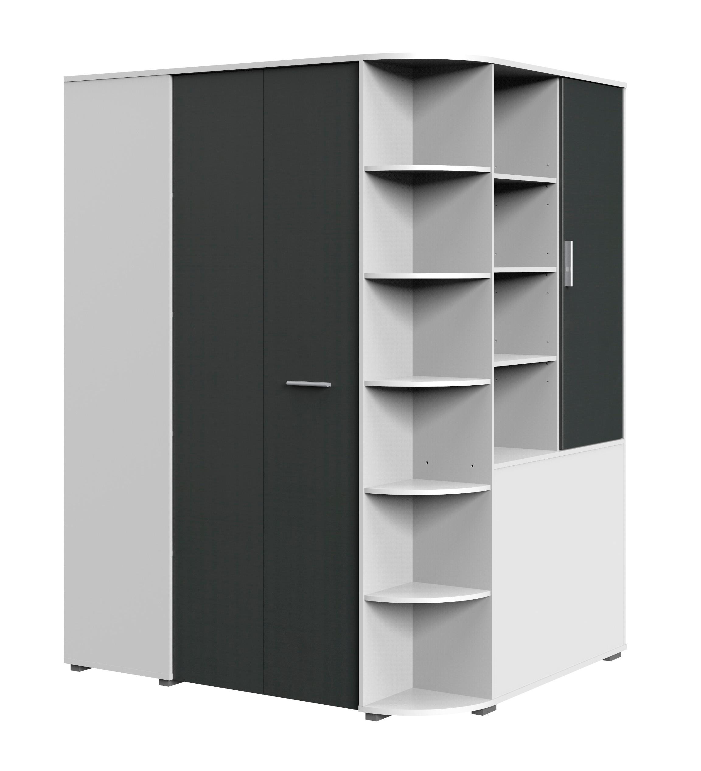 Eckkleiderschrank WIMEX "Joker", weiß (weiß, abgesetzt graphit), B:124cm H:198cm T:148cm, Schränke, Eckkleiderschrank, begehbarer Kleiderschrank, Garderobe, Ecklösung