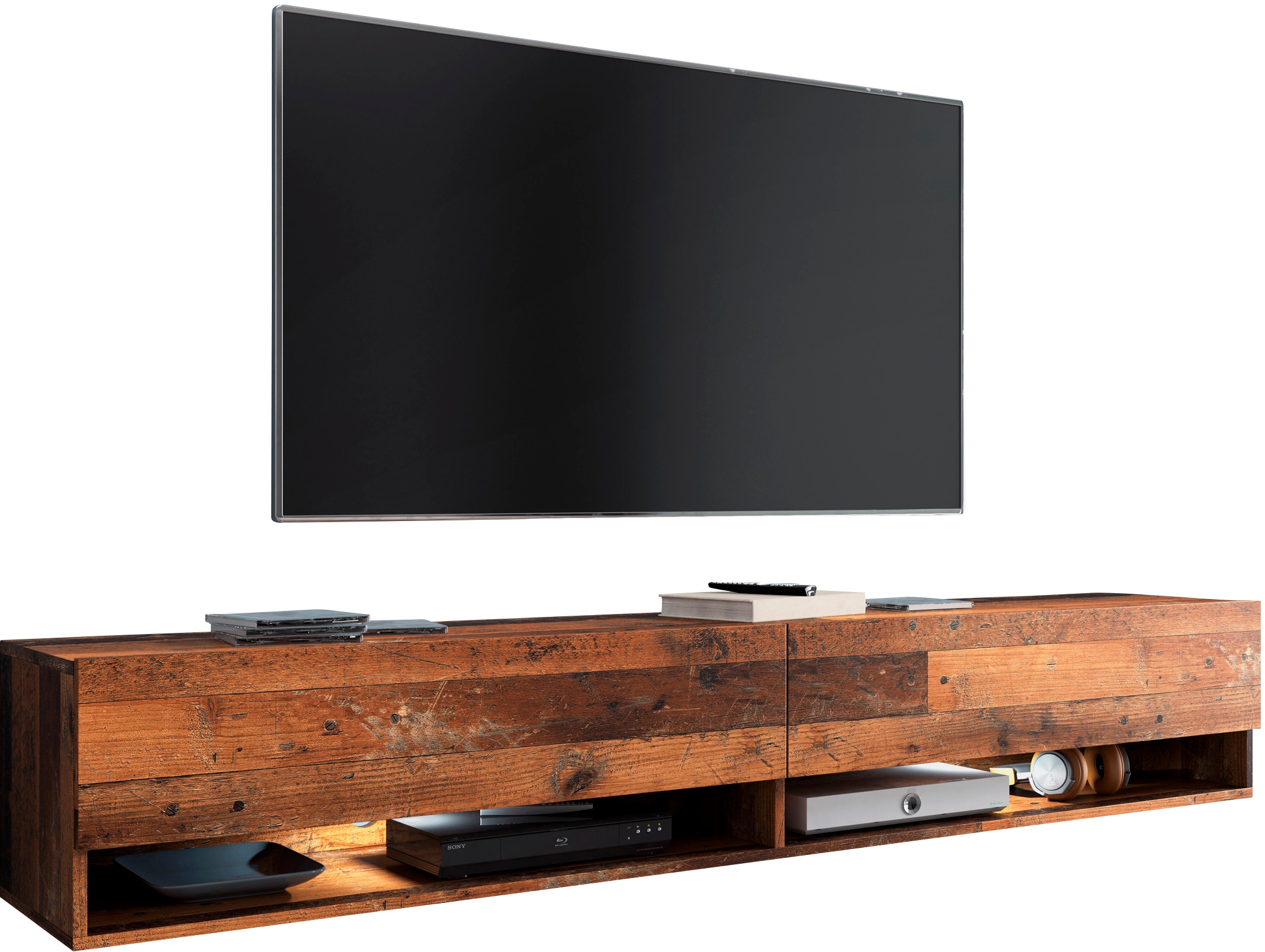 Lowboard INOSIGN, braun (oldwood), B:180cm H:30cm T:32cm, Sideboards, Lowboard, Breite 180 cm, stehend und hängend