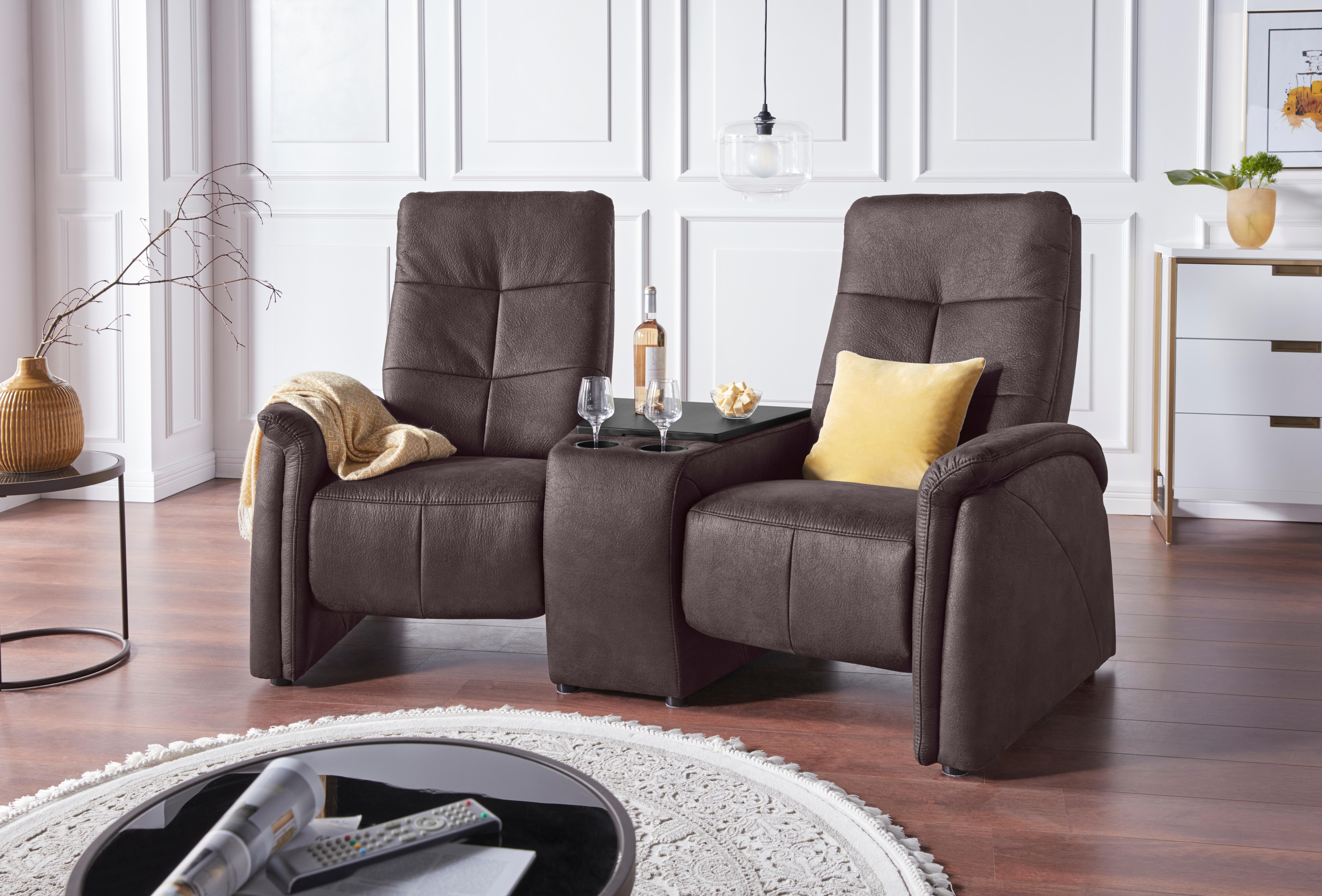 2-Sitzer EXXPO - SOFA FASHION "Tivoli, Kinosofa mit Relaxfunktion, mit Ablagetisch und Stauraum", braun (dunkelbraun), B:207cm H:109cm T:152cm, Sofas, bequem und komfortabel