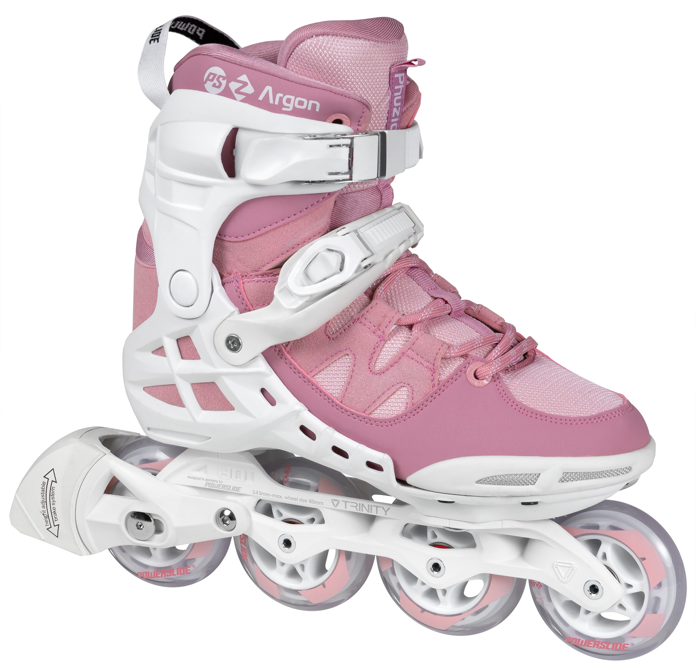 Inlineskates POWERSLIDE "Phuzion Argon Rose 80" Gr. 41, rosa (rosa, weiß), Inlineskates_Rollschuhe, Damen, 41 (bis 100 kg), Kunstfaser, Lederimitat