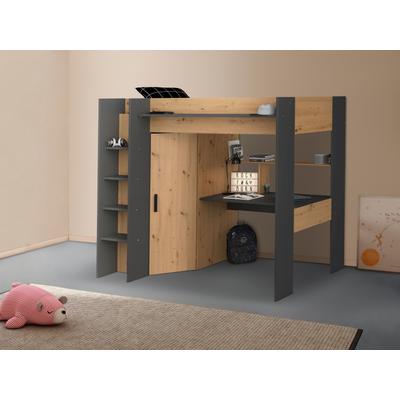 Hochbett PARISOT "Heavy", grau (artisan eiche, schwarz), H:179cm L:205cm, Hochbetten, ALL-IN-ONE, mit Kleiderschrank, Schreibtisch, Leiter, Stauraum, Topseller