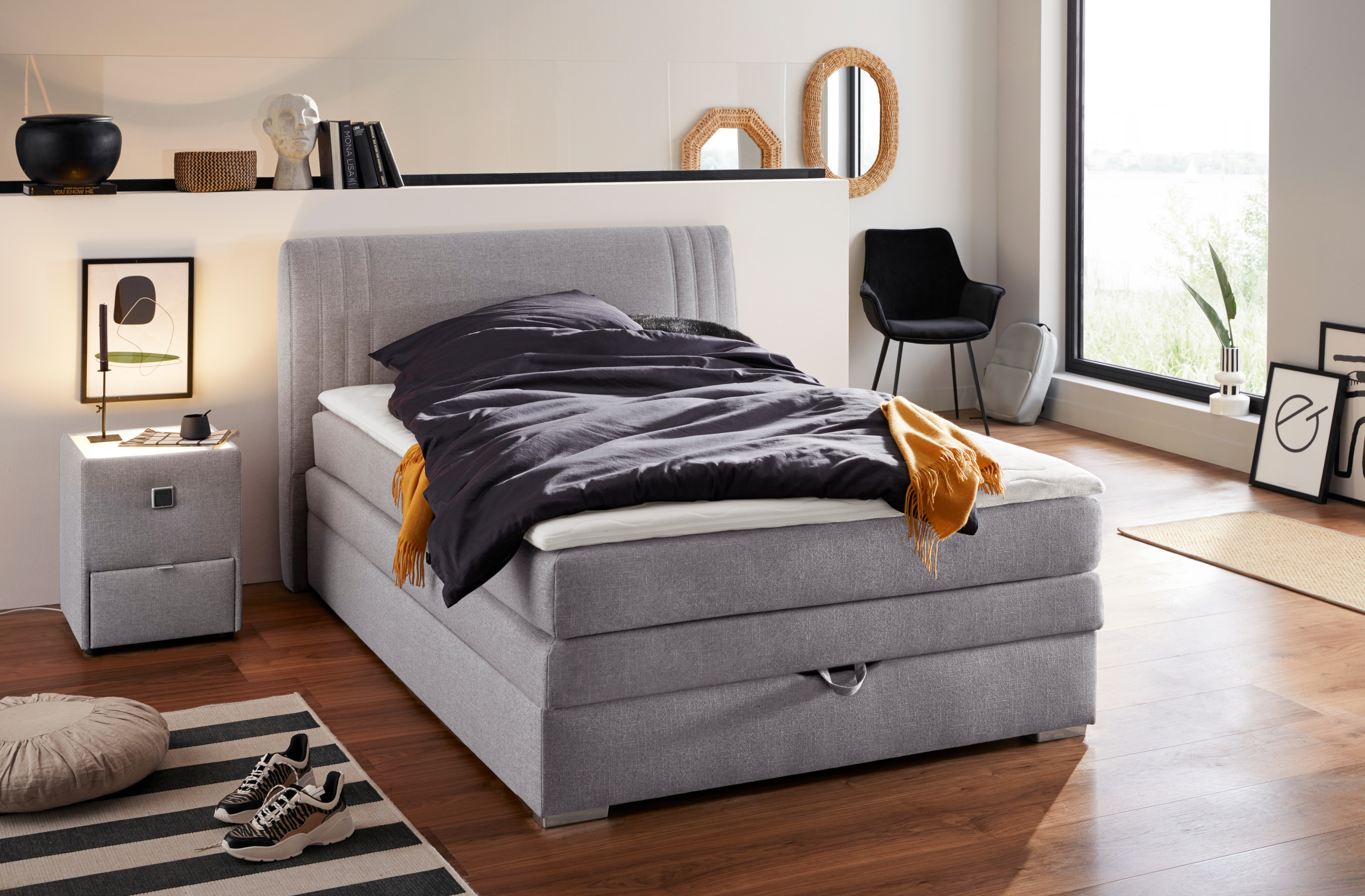 Boxspringbett JOCKENHÖFER GRUPPE "Amira", OTTOs Choice Topseller, mit Bettkasten und Topper", grau (grau 313, 09), B:154cm L:217cm, Bezug: 100% Polyester;Topper und Matratzenspiegel: 100% Polyester, Komplettbetten, Boxspringbett, erhältlich in den... Image