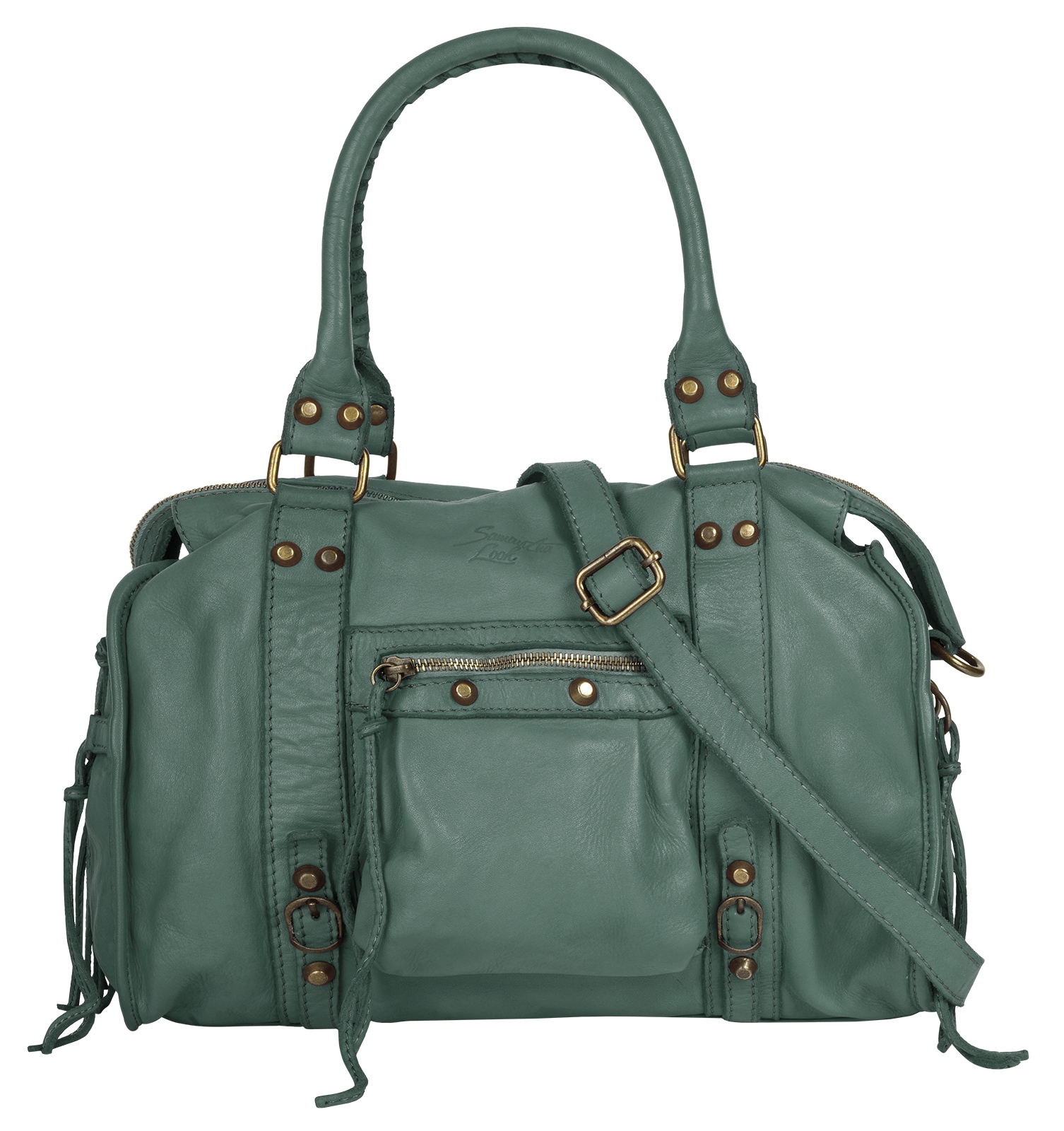 Shopper SAMANTHA LOOK, Damen, Gr. B/H/T: 34cm x 27cm x 12cm onesize, grün (mint), Leder, vintage, Taschen Shopper, echt Leder, Made in Italy