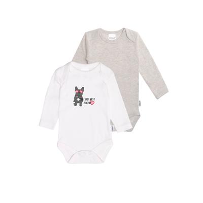 Body LILIPUT, Baby, Gr. 62/68, EURO-Größen, grau (grau, weiß), 100% Baumwolle, bedruckt, kurz, Langarm, Bodies, 2er-Pack mit weitem Halsausschnitt Image