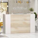 Kerrogee Rectangular Wood Reception Desk Oak And White Reception Table