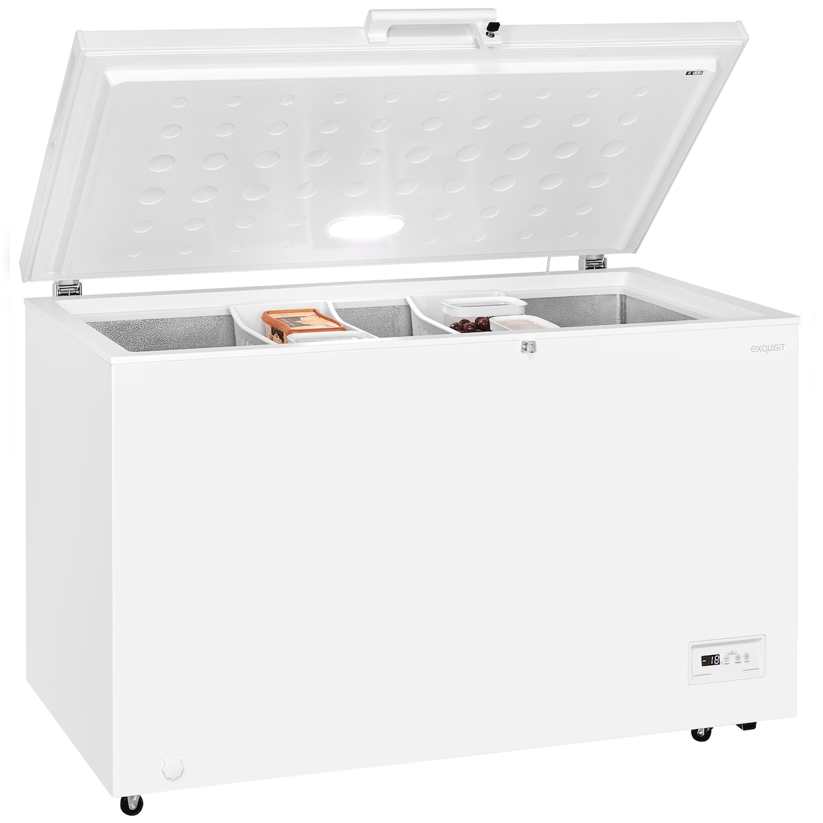 Exquisit Gefriertruhe GT400-HE-041E weiss | 371 l Nutzinhalt | 4*-Gefrieren | Schnellgefrieren | 2-in-1 Gerät | Rollen Image