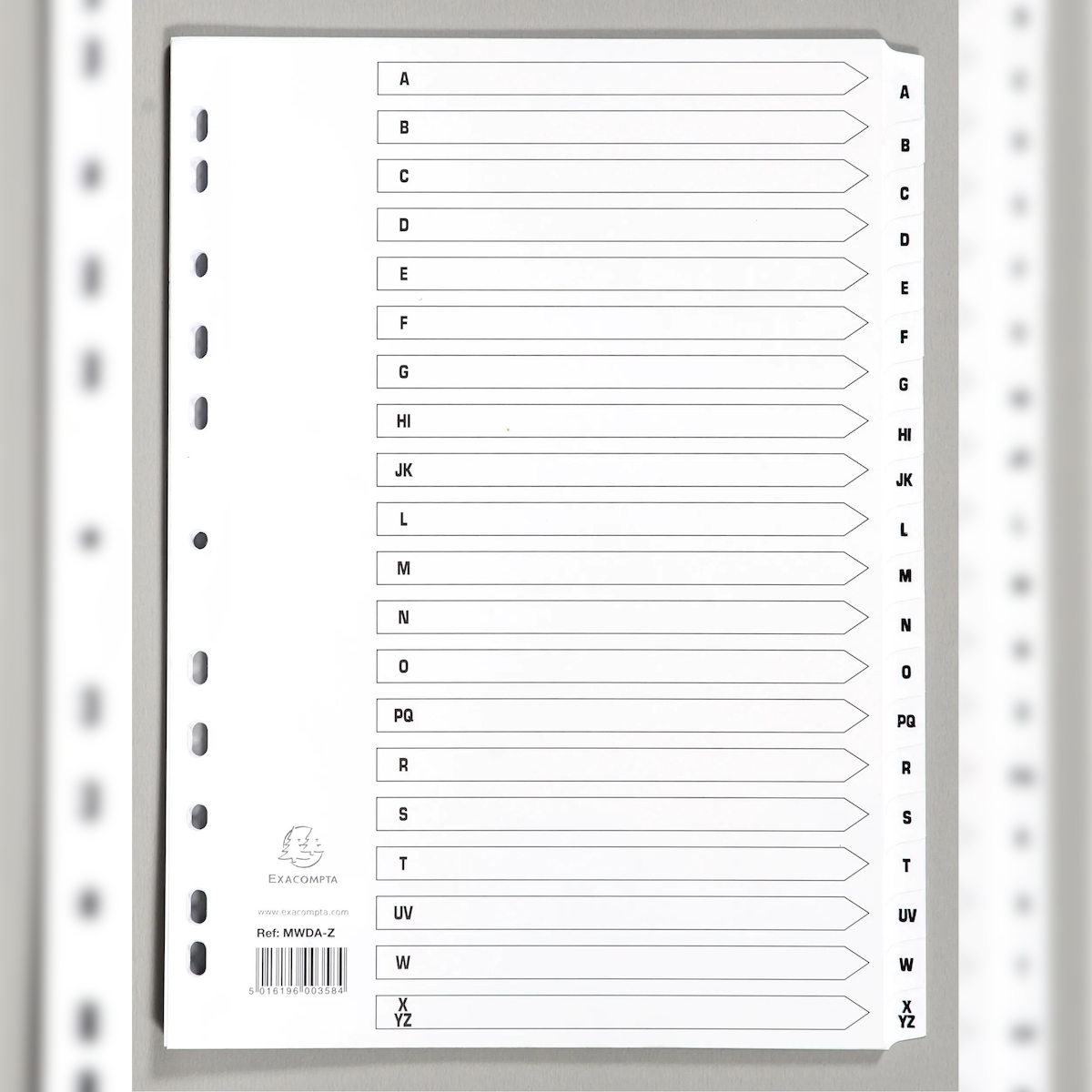Exacompta MWDA-ZZ 10x Bedruckte Register mit plastifizierten Taben, 20 Taben von A bis Z, DIN A4 - Weiß Image