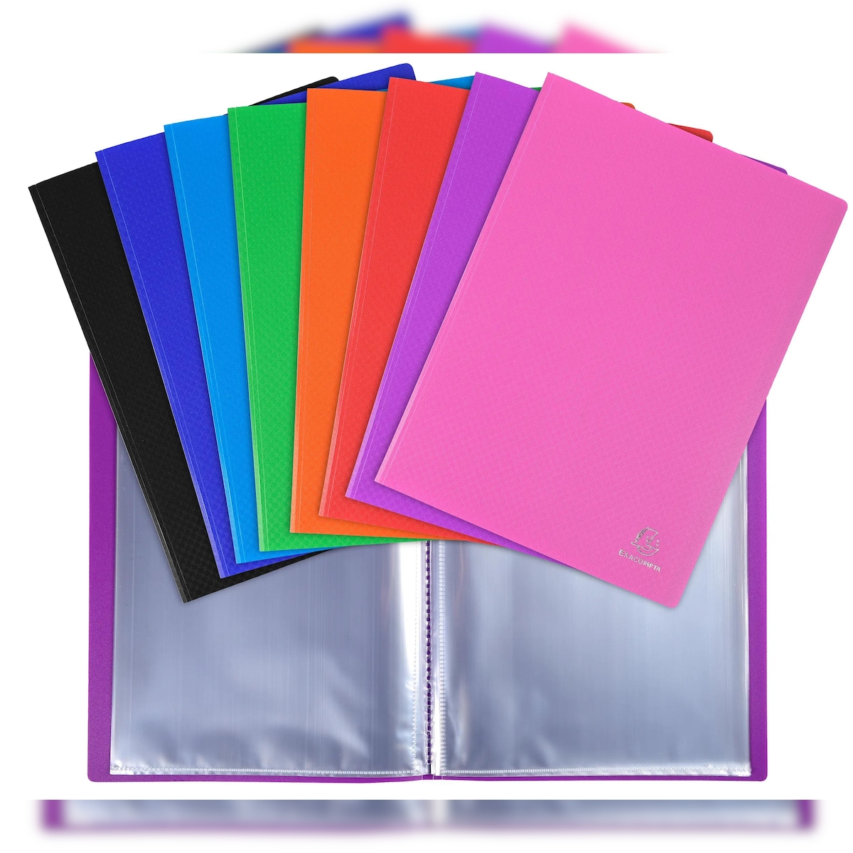 Exacompta 8840E 10x Sichtmappe aus PP 500µ mit 40 glatten Hüllen OPAK, transparent, für Format DIN A4 - Farben sortiert Image