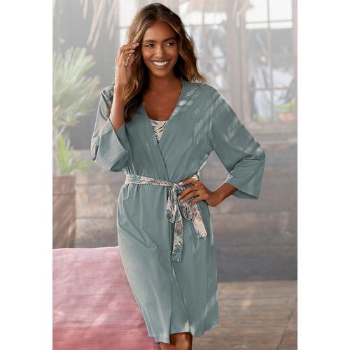 Kimono LASCANA Gr. 40/42, grün Damen Bademäntel Morgenmäntel Bademantel in uni und Allover-Druck