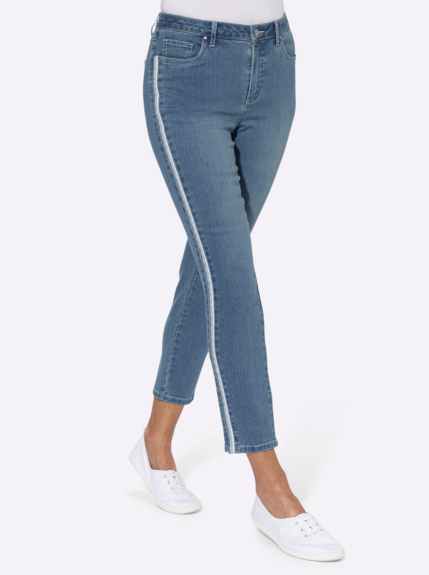 7/8-Jeans CASUAL LOOKS, Damen, Gr. 21, Kurzgrößen, blau (blau, bleached), 79% Baumwolle, 19% Polyester, 2% Elasthan, unifarben, 7/8-Länge, Jeans
