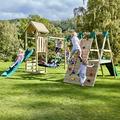 Rebo® Wooden Climbing Frame with Swings, 2 Slides, Up & over Climbing wall and Monkey Bars - Cairngorm | Outdoor Toys | Sturdy Wooden Construction, Pressure Treated Timber