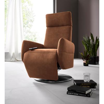 Relaxsessel PLACES OF STYLE "Kobra", braun (cognac), B:71cm H:108cm T:82cm, Luxus-Kunstleder, NaturLEDER (echtes Rindsleder), Luxus-Microfaser Vintageoptik (100% Polyester), kein typischer Microfaser Bezug, Sessel, in Größe S, wahlweise mit Motor... Image
