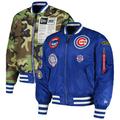 Men's New Era x Alpha Industries Royal/Camo Chicago Cubs Reversible Full-Zip Bomber Jacket