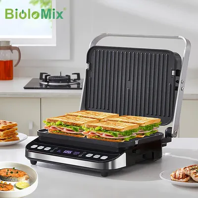 BioloMix – grill électrique 6 en 1 2000W pour Barbecue plaque de cuisson numérique presse à