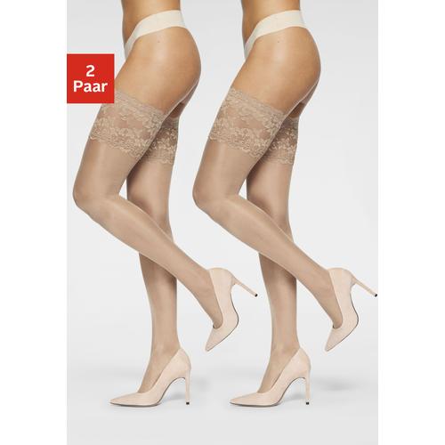 Halterlose Feinstrümpfe VIVANCE Gr. 5 (52/54), beige (perle) Damen Socken Feinstrümpfe mit breitem Spitzenband