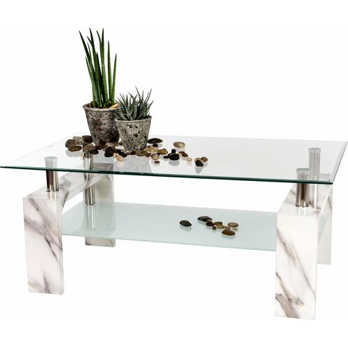 Couchtisch PAROLI Tische Gr. B/H/T: 100 cm x 45 cm x 60 cm, Rechteck, weiß (weiß marmoriert) Couchtisch Eckige Couchtische Glas-Couchtisch eckig Tisch