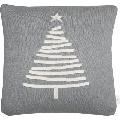 Dekokissen TOM TAILOR HOME "Knitted Shiny Tree", grau (hellgrau, creme, gemustert), B:45cm L:45cm, Baumwolle, Dekokissen_Sitzkissen_Kissenhüllen, Gestrickte Kissenhülle ohne Füllung mit Weihnachtsbaum-Motiv, 1 Stück Image