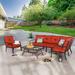 Patio Festival Curve-Arm 7-Piece Outdoor Conversation Set with Red Cushions