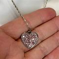 Coach Jewelry | Coach Pink Pave Crystal Heart Pendant .925 Sterling Silver Necklace | Color: Pink/Silver | Size: 18” In Length