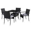 Winston Porter Aalliyah Square Patio Dining Set- Stackable Chairs - Black Finish/Ash Gray Cushions 5Pc Glass/Wicker/Rattan in Black/Gray | Wayfair