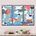 George Oliver Retro Shapes w/ Abstract Suns & Moons II - 3 Piece Floater Frame Graphic Art on Canvas Metal in Blue | 32 H x 48 W x 1 D in | Wayfair