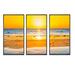 Highland Dunes Sunset on Beautiful Sand Beach w/ Blue Sea Water - 3 Piece Floater Frame Print on Canvas Metal | 32 H x 48 W x 1 D in | Wayfair