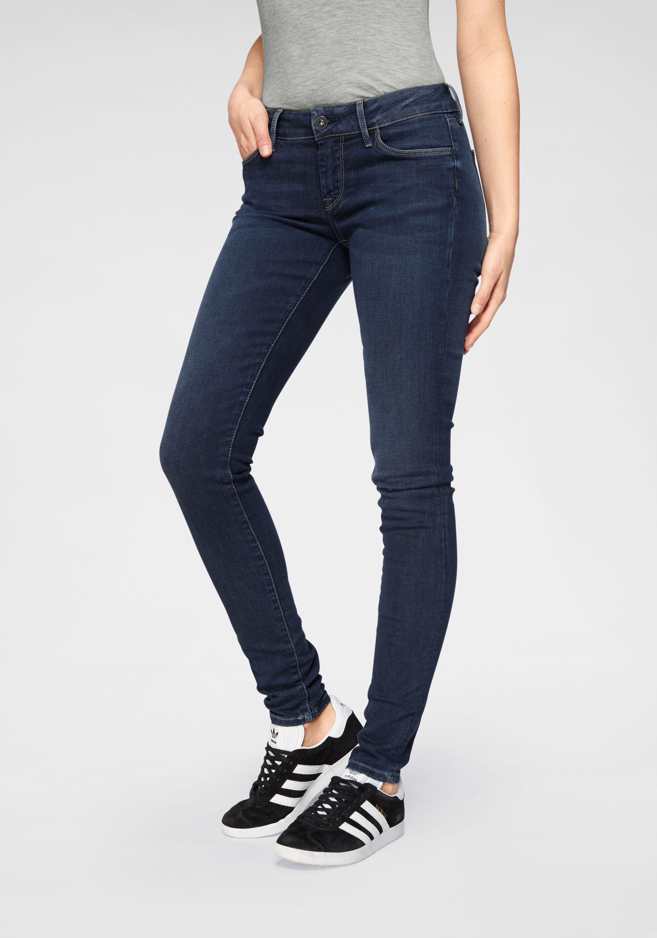 Skinny-fit-Jeans PEPE JEANS "SOHO", Damen, Gr. 27, Länge 30, blau (h45 schwarz used worn), Denim/Jeans, Obermaterial: 84% Baumwolle, 14% Polyester, 2% Elasthan, skinny fit lang, Jeans, im 5-Pocket-Stil mit 1-Knopf Bund und Stretch-Anteil Image