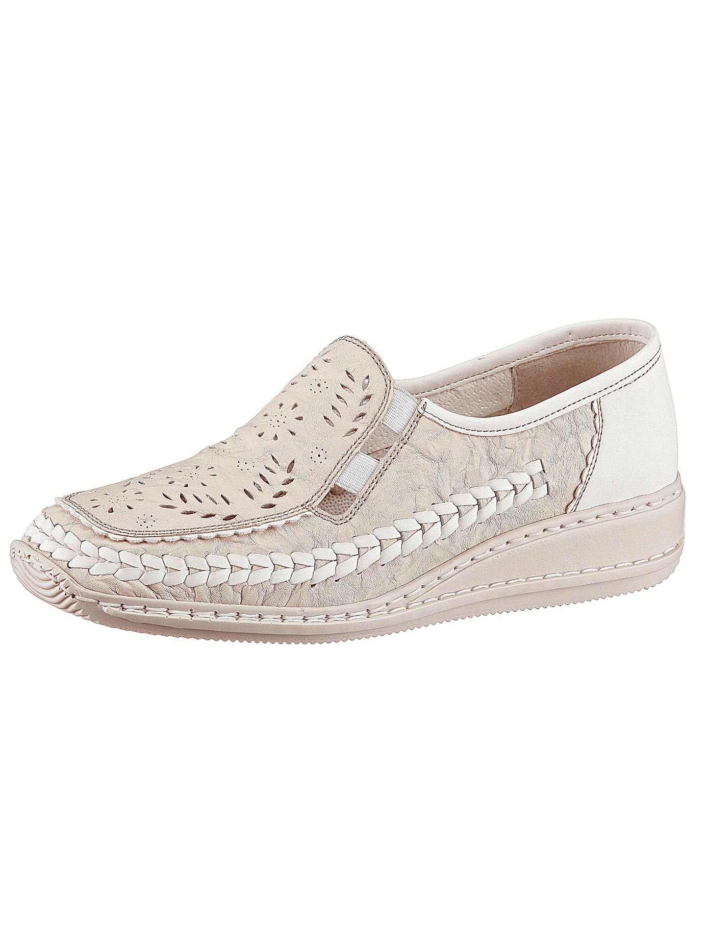 Slipper RIEKER, Damen, Gr. 42, beige (creme), Glattleder, Schuhe Slipper