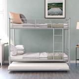 Contemporary Style Twin-Over-Twin Metal Bunk Bed With Trundle,Can be Divided Into Two Beds,No Box Spring needed