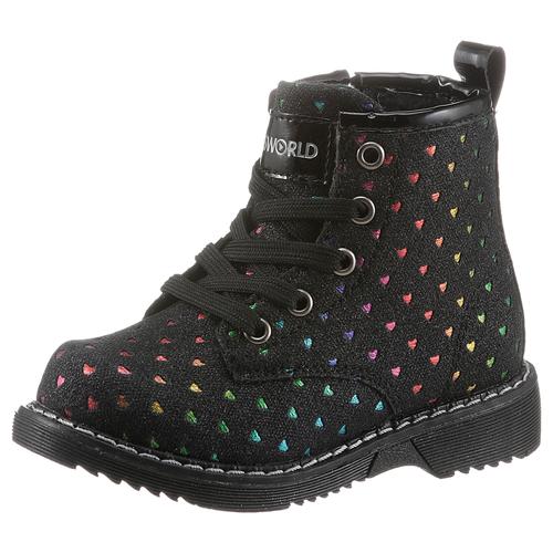 Schnürstiefel KIDSWORLD Gr. 32, bunt (schwarz, multi) Kinder Schuhe mit bunter Herzchen-Verzierung