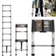Multi-Purpose Industrial Ladder 2.6M Stainless Steel Herringbone Straight Ladder, Max. Height 8.5FT, Max. Loading Capacity 330lbs/ 150kg