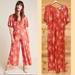 Anthropologie Pants & Jumpsuits | Farm Rio Jacobella Stretch Jumpsuit Floral Retro Wide Leg Short Sleeve | Color: Red/White | Size: Lp