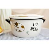 Trinx Ebros Pack Of 2 Stoneware Porcelain Cartoon Anime Maneki Neko Cat Noodle Miso Soup Rice Dessert Food Bowls w/ Lid | Wayfair