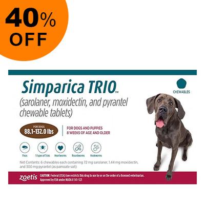 Simparica Trio For Dogs 88.1-132 Lbs (Brown) 6 Doses - Get 40% Off Today