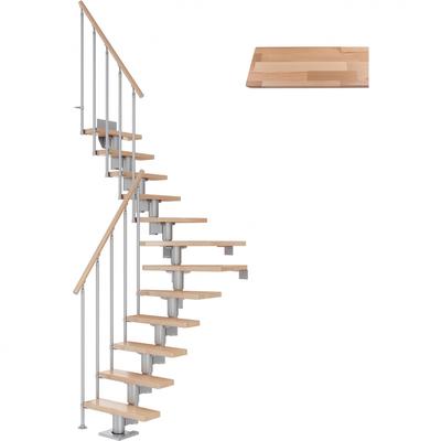 DOLLE Mittelholmtreppe Dublin, inkl. einseitigem Geländer, Einzelstab (perlgrau), 1/4 gewendelt,240 cm - 292 cm,65 cm,Bu