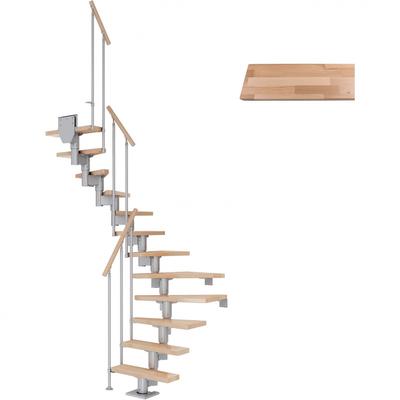 DOLLE Mittelholmtreppe Dublin, inkl. einseitigem Geländer, Einzelstab (perlgrau), 1/2 gewendelt,259 cm - 315 cm,65 cm,Bu