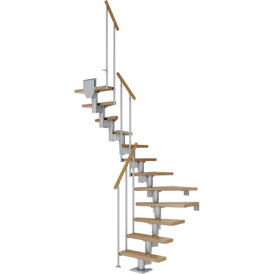 DOLLE Mittelholmtreppe Dublin, inkl. einseitigem Geländer, Einzelstab (perlgrau), 1/2 gewendelt,222 cm - 270 cm,65 cm,Eiche Image