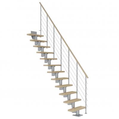 DOLLE Mittelholmtreppe Dublin, inkl. einseitigem Geländer, Einzelstab (perlgrau), 240 cm - 292 cm,65 cm,Ahorn,Geradelauf