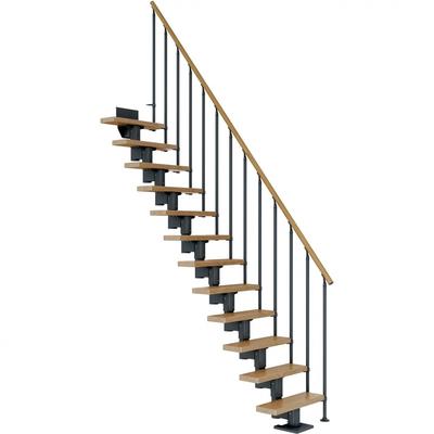 DOLLE Mittelholmtreppe Dublin, inkl. einseitigem Geländer, Einzelstab (anthrazit), 259 cm - 315 cm,65 cm,Eiche,Geradelau