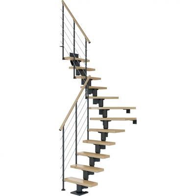 DOLLE Mittelholmtreppe Dublin, inkl. einseitigem Geländer, Einzelstab (anthrazit), 1/4 gewendelt,240 cm - 292 cm,65 cm,A