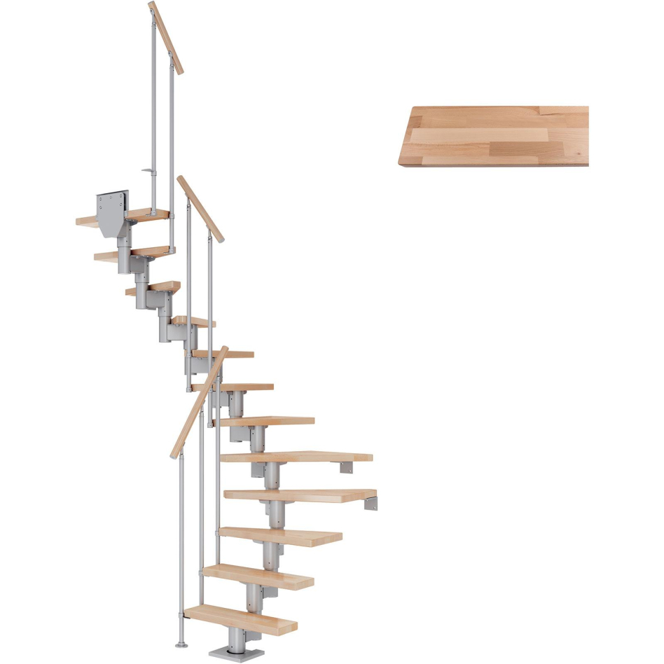 DOLLE Mittelholmtreppe Dublin, inkl. einseitigem Geländer, Einzelstab (perlgrau), 1/2 gewendelt,222 cm - 270 cm,75 cm,Buche