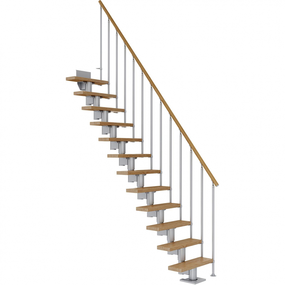 DOLLE Mittelholmtreppe Dublin, inkl. einseitigem Geländer, Einzelstab (perlgrau), 240 cm - 292 cm,75 cm,Eiche,Geradelaufend Image