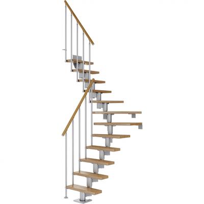 DOLLE Mittelholmtreppe Dublin, inkl. einseitigem Geländer, Einzelstab (perlgrau), 1/4 gewendelt,259 cm - 315 cm,75 cm,Eiche Image
