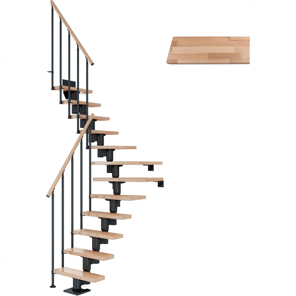 DOLLE Mittelholmtreppe Dublin, inkl. einseitigem Geländer, Einzelstab (anthrazit), 1/4 gewendelt,278 cm - 337 cm,75 cm,Buche Image