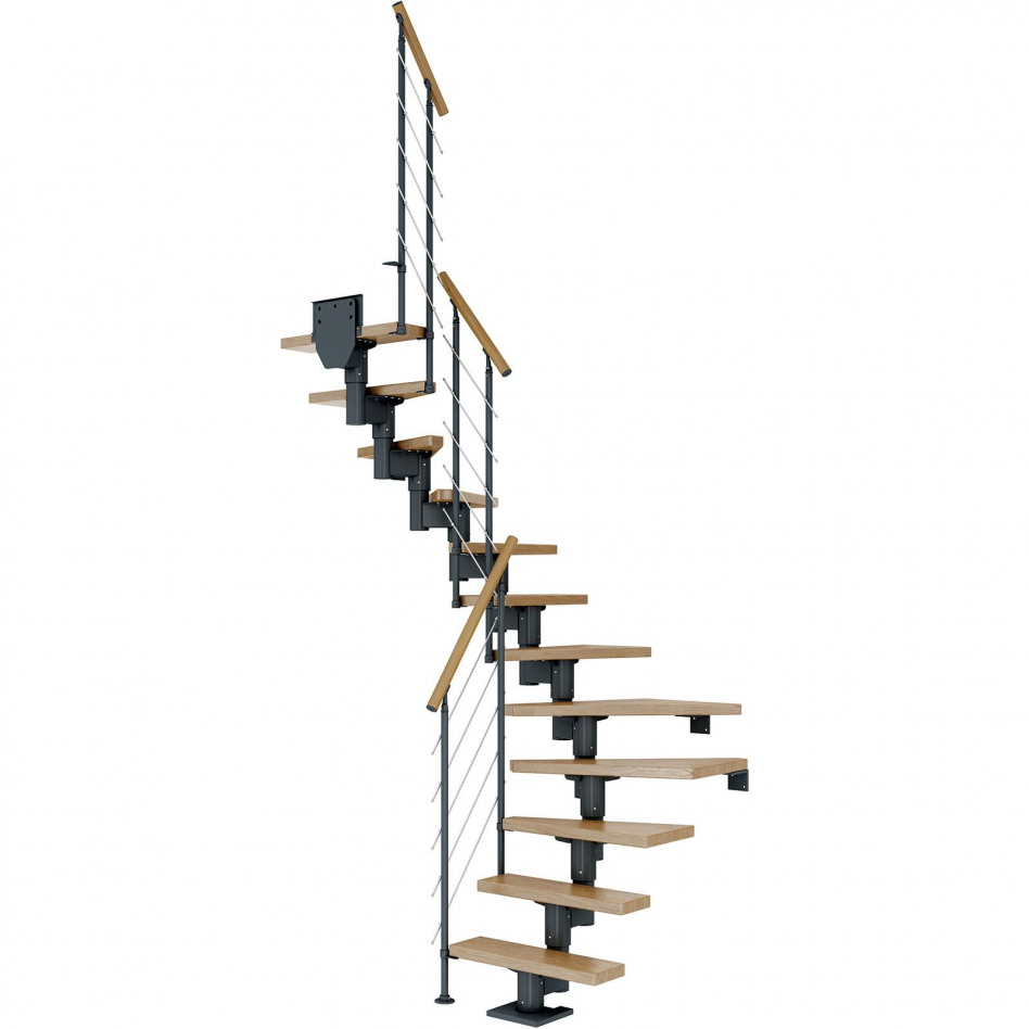 DOLLE Mittelholmtreppe Dublin, inkl. einseitigem Geländer, Edelstahl (anthrazit), 1/2 gewendelt,222 cm - 270 cm,65 cm,Eiche Image