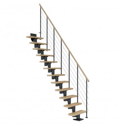 DOLLE Mittelholmtreppe Dublin, inkl. einseitigem Geländer, Edelstahl (anthrazit), 240 cm - 292 cm,65 cm,Ahorn,Geradelauf