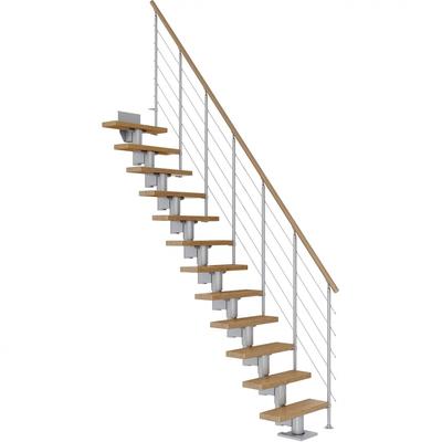 DOLLE Mittelholmtreppe Dublin, inkl. einseitigem Geländer, Edelstahl (perlgrau), 259 cm - 315 cm,75 cm,Eiche,Geradelaufend Image